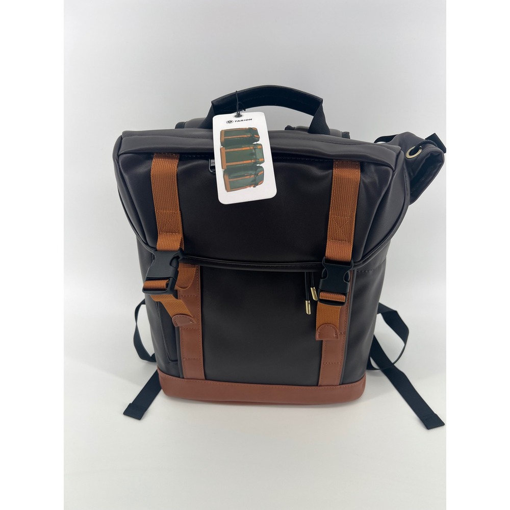 TARION Camera Backpack Laptop Bag Dark Brown PU Leather Water Resistant